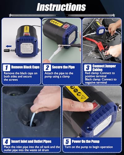 Oil Extractor Pump 12V 80W, Upgraded DIY Oil Change Pump w/ Auto Overload - color: Blue