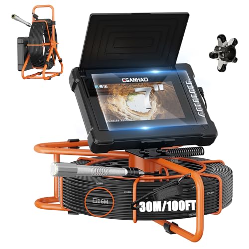 Sewer Camera 100FT/30M 7" IPS Screen Pipe Inspection Camera Borescopes Plumbing DVR & Audio Recorder 23mm with 32GB Card 12 LEDs HD 1000TVL Endoscope - size: 7inch-23MM-30M
