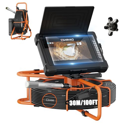 Sewer Camera 100FT/30M 7" IPS Screen Pipe Inspection Camera Borescopes Plumbing DVR & Audio Recorder 23mm with 32GB Card 12 LEDs HD 1000TVL Endoscope - size: 7inch-23MM-30M