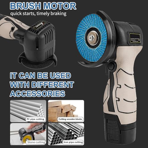 Cordless Brush Angle Grinder Kit, 7000RPM Mini Electric Angle Grinding Tool with 2pcs 16.8V 2000mAh Batteries and 20-Cutting Discs, Power Angle Grinder for Wood Metal Stone Concrete
