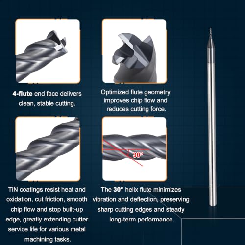 1mm Carbide End Mill, 3mm Cut L, 100mm L, 4mm Shank, Black - color: Black, size: 1mm Dia,3mm CL,100mm L,4mm Shank