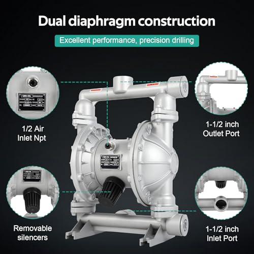 Air Operated Double Diaphragm Pump 1-1/2 Inch Outlet 44 GPM,Max 115 PSI