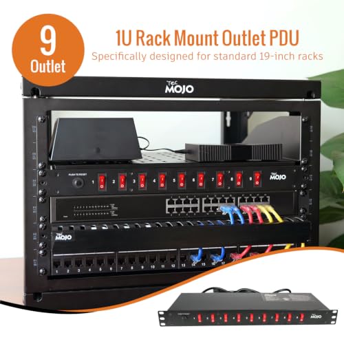 Tecmojo 9-Outlet Rack Mount Overloading Protection Circuit Breaker PDU, with Individual Switch 6ft Cord for IT and Network Racks and Cabinets(SKU# 13110901) - size: 9 Outlets/12A/Overloading Protection
