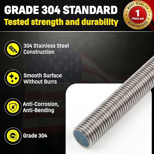 Chenango Supply 1-1/4-7 x 3, 304 Stainless Steel Fully Threaded Rod - size: 1 1/4-7 x 3ft (1 Pack)