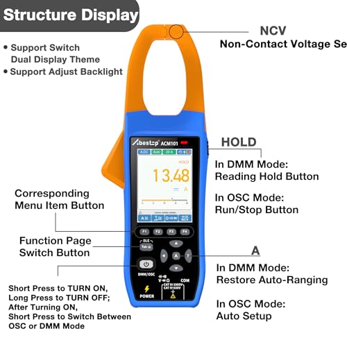 Smart 3-in-1 AC/DC Clamp Meter 1000A/1000V with Oscilloscope Recording