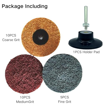 25 Pcs 3 Inch Sanding Discs Roll Lock Quick Change Discs Surface Conditioning Discs, with 1/4" Shank Roll Lock Holder, Fine Medium Coarse for Die Grinder Surface Burr Finish Rust Paint Removal - style: Style 8