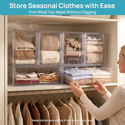 Vtopmart Clear Stackable Storage Drawers, 6 Pack Wide Tall Set - style: 2 Wide+4 Large