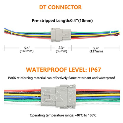 2 Set 8 Pin DT Deustch Waterproof Automotive Electrical Butt Connector with 16AWG -40℃-105℃ 600V Wires and Heat Shrink Tubes Connectors Kit for Car Truck Boat (F 8Pin Wiring 2Pair)
