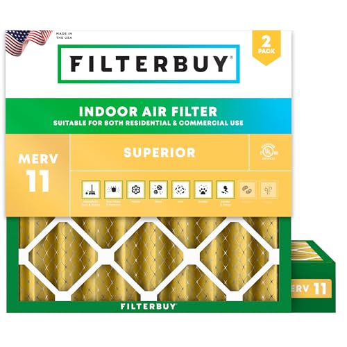 Filterbuy 10x10x4 Air Filter MERV 11 Superior Pet & Allergy Defense (2-Pack), Electrostatic Pleated HVAC AC Furnace Filters Replacement, Made in USA (Actual Size: 9.50 x 9.50 x 3.63) - size: 10x10x4