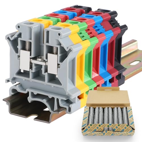 50PCS Gray UK6N Terminal Block for Industrial Control Automation Din Rail Type 8-20 AWG 57A 800V Conductor Cross-Section Copper Contact Temperature Resistant Screw Connector - color: UK6N Gray