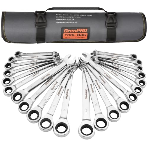 GRENPRO 22PC Ratcheting Wrench Set SAE&Metric Combination Open End Wrenches - style: 22PCS Ratcheting Wrench Set Metric&SAE