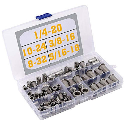 Stainless Steel Rivet Nuts Kit #8-32#10-24 1/4"-20 5/16"-18 3/8"-16 Threaded Insert Nutsert Rivnuts - size: 8-32*10-24*1/4-20*5/16-18*3/8-16