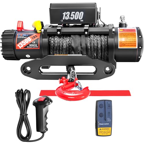 CXRCY 12V Electric Winch, 13500LB, Synthetic Rope - style: 13500LB for truck SUV