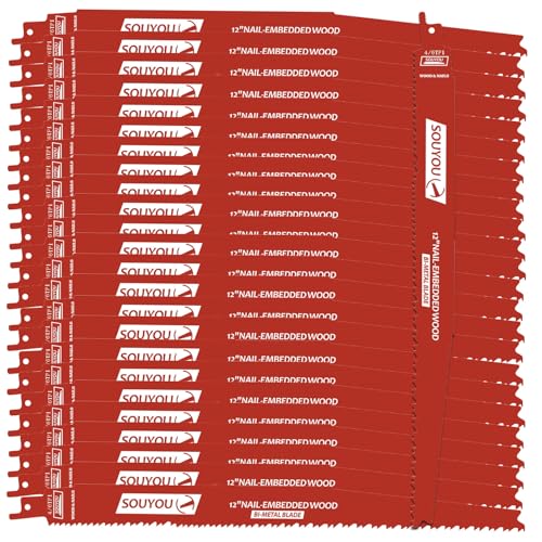 25 Pack 12 Inch 4/6 Tpi Reciprocating Saw Blades Bi-Metal with Perma-Shield Coating Stud and Nail Saw-zall Blades Saw-zall Blades for Cutting Embedded Wood Metals PVC Pallets etc - size: 4/6 Tpi