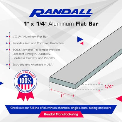 92" Long Aluminum Flat Bar – 6063-T6 Alloy – Solid Metal Strip for Framing, Trim, DIY, and Fabrication Projects (Anodized, 1" Wide x 1/4" Thick) - color: Anodized, size: 1" Wide x 1/4" Thick