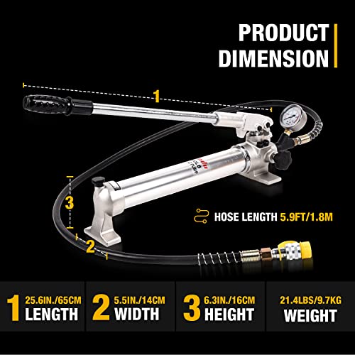 Hydraulic Hand Pump 900cc 10000Psi with Pressure Guage Single Acting Hydraulic Lifting Pump, CP-700LB