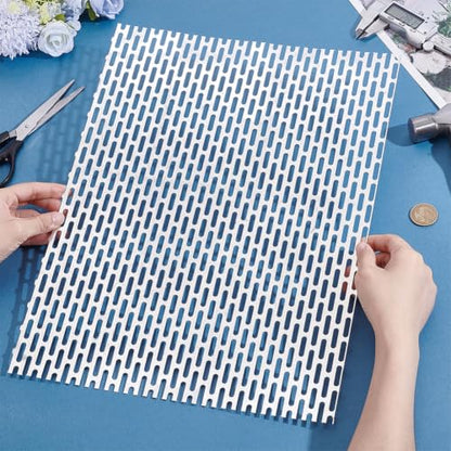 PH PandaHall 1pcs Perforated Metal Sheets Aluminum Perforated Sheet, 16x12 inch Expanded Metal Mesh Opening Oblong Holes for Ventilation Grill Industrial Protection DIY Decoration