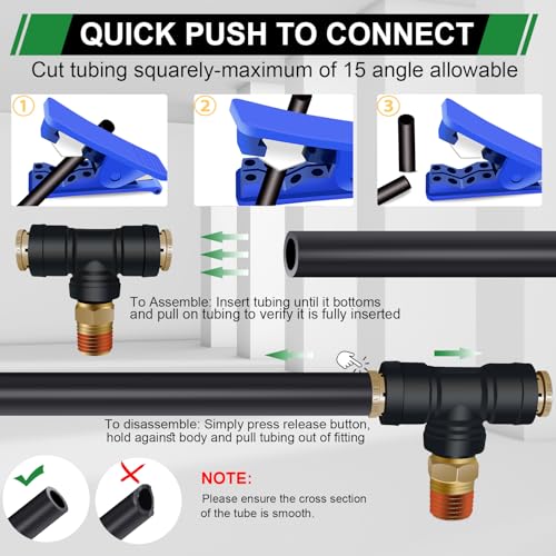 DOT Air Line Quick Connect Tee Fittings 3PCS, 3/8" OD × 1/4" NPT - color: 3/8" * 3/8" * 1/4"NPT 3PCS