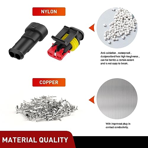 Nilight 200PCS 2 Pin Electrical Connector ‎Plug with Male Female Terminals - size: 2Pin Connector 200Pcs