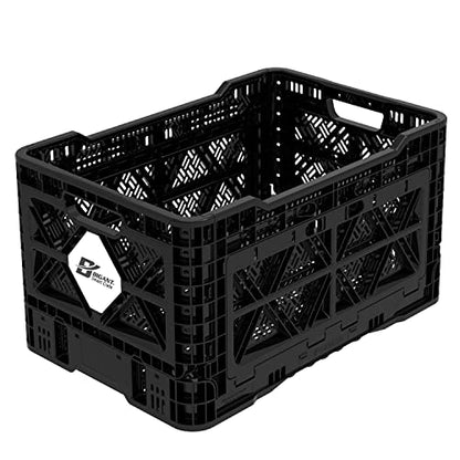 Bigant Heavy Duty Collapsible & Stackable Plastic Milk Crate-Medium Size, Black, Stackable Open Front Organizer, Set of 1, Snap Lock Foldable Industrial Garage Storage Bin Container Utility Basket
