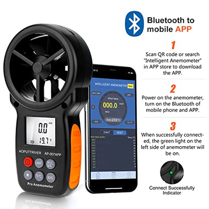 Anemometer Bluetooth with APP Handheld CFM Air Flow Meter up to 67.1 mph - color: AP-007-APP Bluetooth
