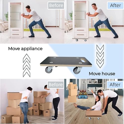 Furniture Moving Dolly Wood Platform Dolly 2 Packs, 17.32 x 9.06 inch, 882 lbs Capacity Heavy Duty Wood Dollies cart with Wheels, Movers Carrier with 4 Soft Rubber Silent Wheels - size: Mini Rectangle Dolly with Rubber Wheels