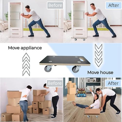 Furniture Moving Dolly Wood Platform Dolly 2 Packs, 17.32 x 9.06 inch, 882 lbs Capacity Heavy Duty Wood Dollies cart with Wheels, Movers Carrier with 4 Soft Rubber Silent Wheels - size: Mini Rectangle Dolly with Rubber Wheels
