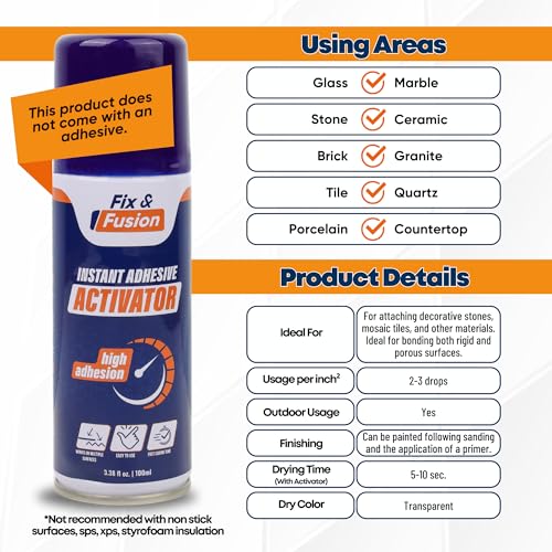 FIX & FUSION Activator Spray (3.38 Fl Oz), Instant Cure Accelerator for Cyanoacrylate (CA) Super Glue for Wood, Plastic, Rubber, Granite, and DIY & Professional, Accelerates Bonding Strength, (6 Pack) - size: 3.38 fl oz (100 ml)