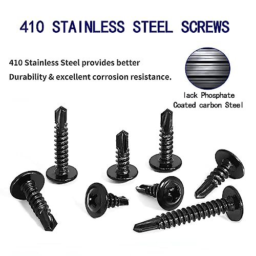 410 Stainless Black #8x1 Phillips Head Self-Drilling Screws 100 pcs - color: BLACK, size: #8x1"