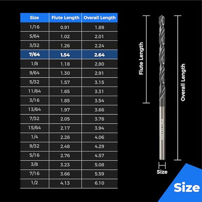 toolant 7/64" Cobalt Drill Bit Set TiAlN Coated, 10Pcs - size: 7/64 in (10pcs)