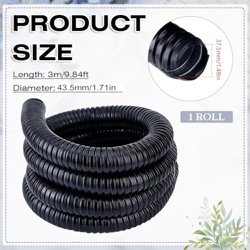 MAYJOYDIY 3/2Inch Black Metal Conduit Pipe PVC Galvanized Steel Metal Conduit Pipe Flexible Wire Loom Tubing for Automotive Home Office and Industrial Wiring & Cable Protection, 9.8ft - size: 9.8FTx1.48"
