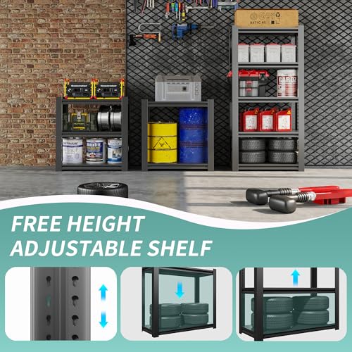 60" H Garage Shelves, Garage Shelving Heavy Duty, 3000Lbs 5 Tier Adjustable Garage Storage Shelves Suitable for Warehouse, Basement, Workshop,Require Assembly, 12.01" D*27.56" W *60" H(Black) - size: 12.01"D*27.56"W*60"H