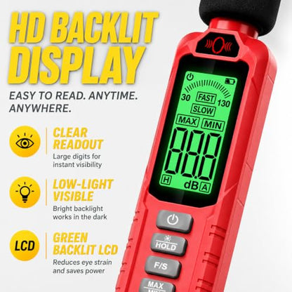 GL81A Digital Sound Level Meter,30‑130dB A‑Weighted SPL Tester-BLACK-RED - color: Red