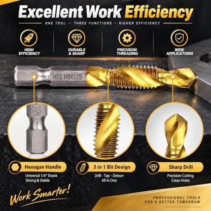 Metric Drill Tap Set, 6-Piece Titanium HSS Hex Shank Bits