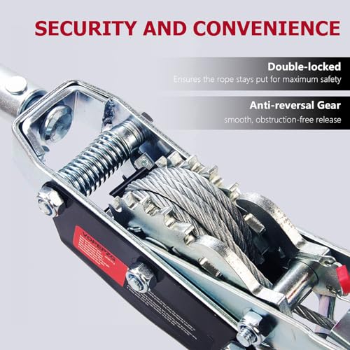 Come Along Winch,5 Ton Capacity with 11.5FT Steel Cable,Heavy Duty Come Along Tool with Dual Gears,3 Hooks,Hand Winch Tool for Road Vehicle Recovery and Pulling Tree,Fence Stretcher,Frame - size: 5T