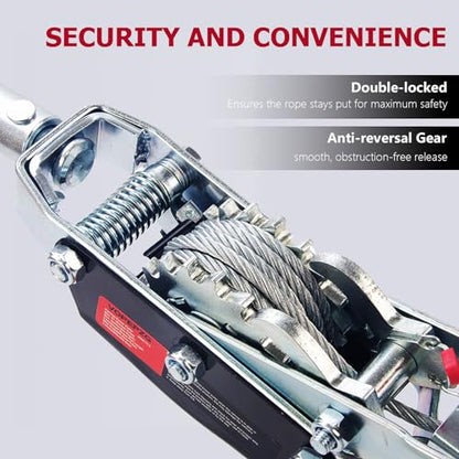 Come Along Winch,5 Ton Capacity with 11.5FT Steel Cable,Heavy Duty Come Along Tool with Dual Gears,3 Hooks,Hand Winch Tool for Road Vehicle Recovery and Pulling Tree,Fence Stretcher,Frame - size: 5T