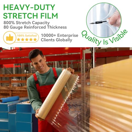 18" x 1500' Plastic Stretch/Shrink Wrap Roll - 80 Gauge Industrial Shrink Wrap for Moving, Heavy Duty 800% Stretch for Pallets, Packing, Shipping&Furniture Protection-4 Rolls - size: 18 inch