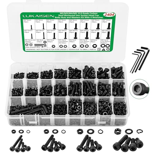 2404 PCS M2 M3 M4 M5 Metric Screw Assortment,Hex Socket Head - size: M2 M3 M4 M5 2404pcs 3