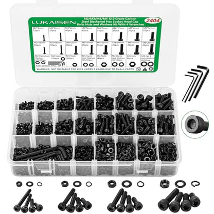 2404 PCS M2 M3 M4 M5 Metric Screw Assortment,Hex Socket Head - size: M2 M3 M4 M5 2404pcs 3