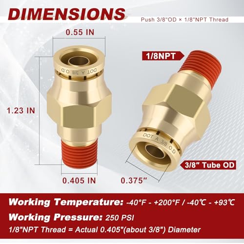 DOT Approved Male Straight Brass Union 3/8" Tube x 1/8" NPT, 4PCS - size: 3/8" OD x 1/8" NPT