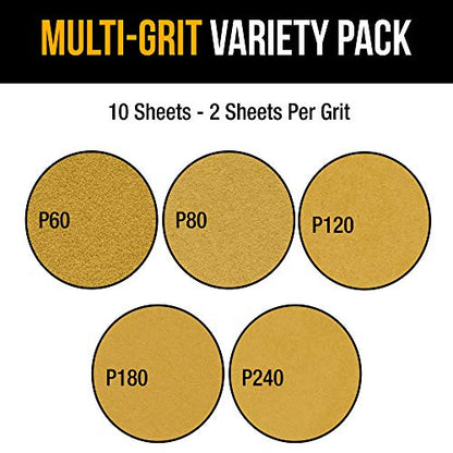 Dura-Gold 9" Drywall Sanding Discs, Grits 60, 80, 120, 180, 240 Hook & Loop - size: Variety Grit