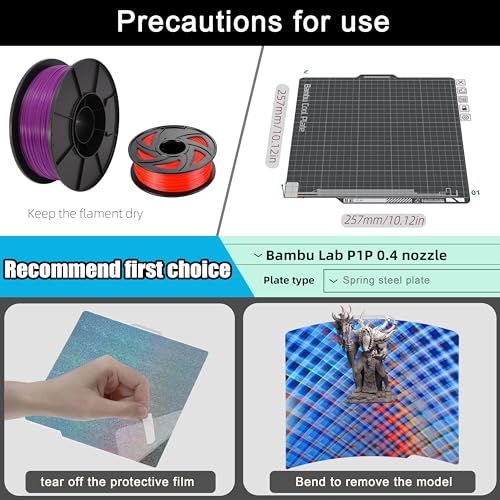 Build Plate for Bambu Lab P1S A1 P2S X1 X1E P1P 3D Printer, Spring Steel Flexible Plate for Bambu 3D Printers, 257x257mm, Smooth Skynet +Smooth Star - color: Skynet + Star