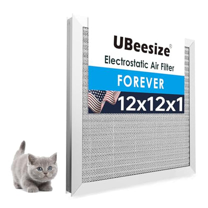 UBeesize 12x12x1 Air Filter (Fits 12x12 Slots, Actual Size: 11.69x11.69x0.82 Inch) - Reusable, Washable, MERV 8 HVAC AC Furnace Filter - size: 12" x 12" x 1"