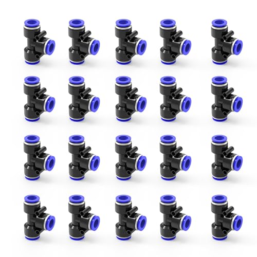 30-PACK 1/2" Tube OD Tee Push to Connect Fittings,PE-1/2 3 Way Pneumatic Quick Connect Air Line Push Lock Hose Fittings - size: 1/2"OD/BLUE