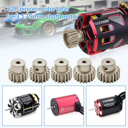 32P Pinion Gear Sets 16T 17T 18T 19T 20T for Shaft 3.175 RC Motor Compatible with HPI Kyosho Losi Axial Tamiya 1/10 RC Car Monster Truck Upgrade Parts (7075 Aluminum) - size: 16T 17T 18T 19T 20T