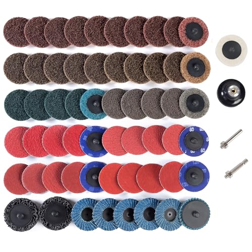 60PCS 2 Inch Sanding Disc Quick Change Disc Set with Shank Holder Fits Various Grinder Roll Lock Disc Die Grinder Surface Conditioning, Polishing, Finishing and Burr Rust Paint Removal - style: 60PCS (Nylon main）