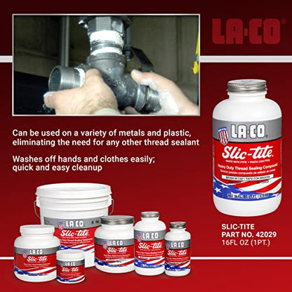 La-Co 42029 Slic-Tite Premium Thread Sealant Paste with PTFE, -50 to 500 Degree F Temperature, 1 pint Brush-N-Cap Jar - size: 1 pt B-N-C