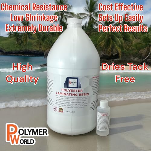 Polymer World- Premium Grade Polyester Resin 1-10 Gallon Kit with MEKP for Boats, Cars, Surfboard, RV, Pools,Canoes, Jetskis, Watercrafts (1, 1 Gallon) - size: 1 Gallon