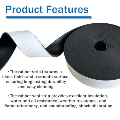 1/16" Thick x 1/2" W x 180" L Solid Rubber Strip Roll with Adhesive Backing - size: 1/2" x 1/16" x 180"