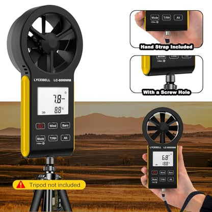 7-in-1 Anemometer Handheld CFM Meter for Wind Speed, Atmospheric Pressure, Wind Chill, Temperature, Humidity, Altitude, Dew Point Temp, Digital Air Flow Wind Gauge HVAC Outdoor Weather Meter